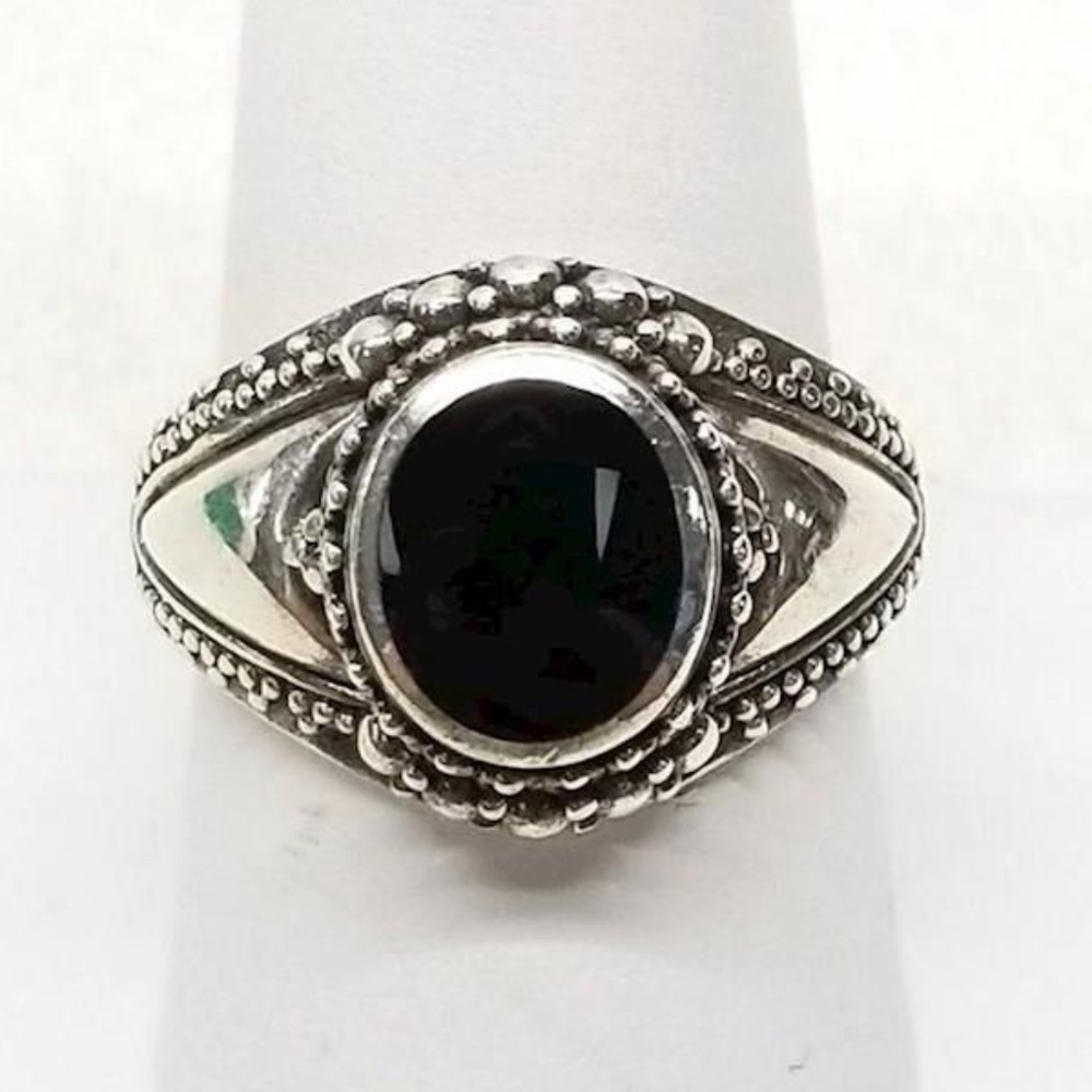 925 Silver Sz 9 Obsidian Ring 7.19g